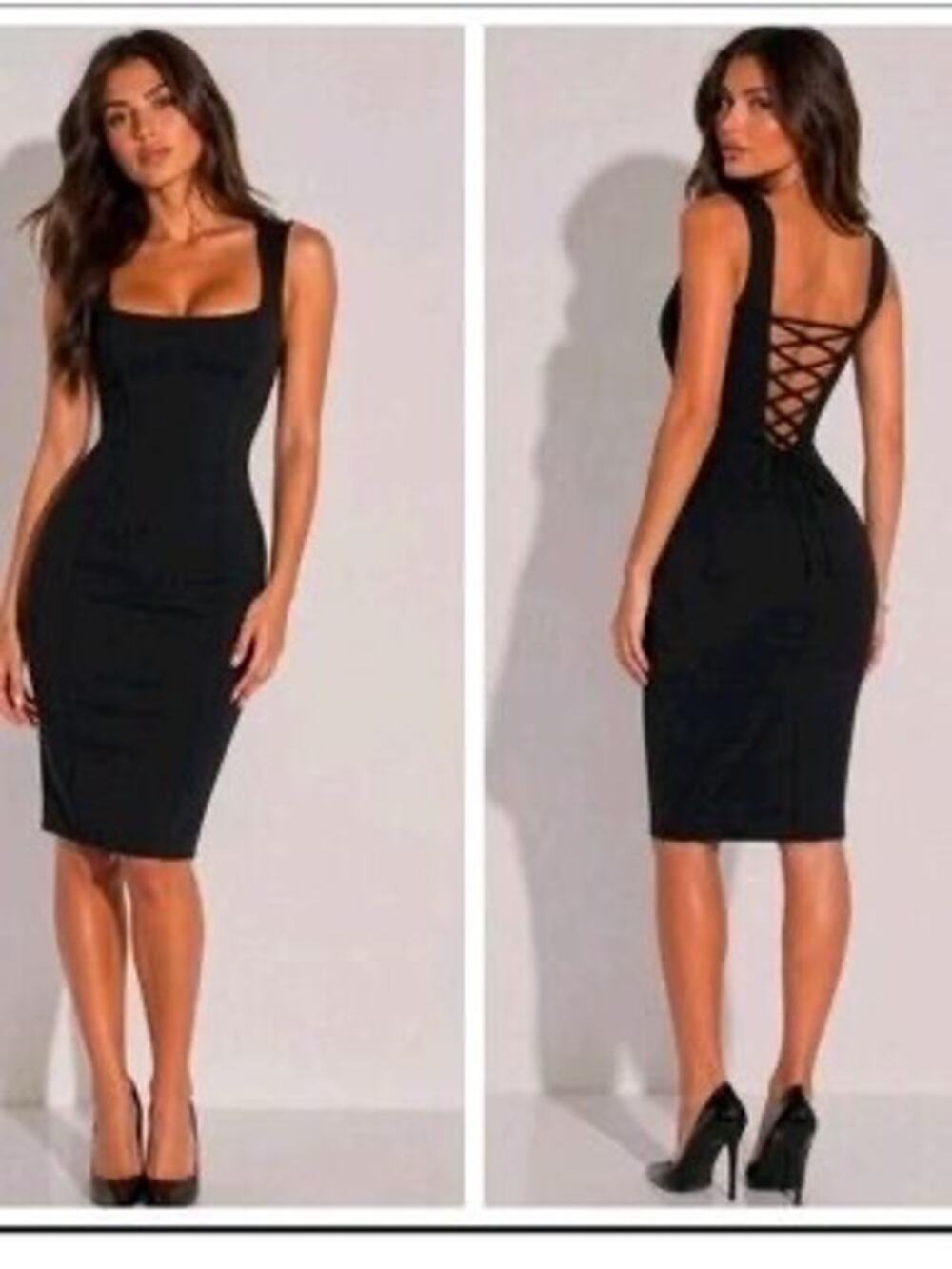 NWT - TA3 Squarey Pencil Dress Shapewear Black Midi Size Large Short TA3205